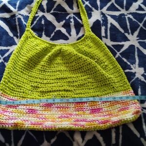 Handmade one of a kind crochet overnight shoulder bag.
